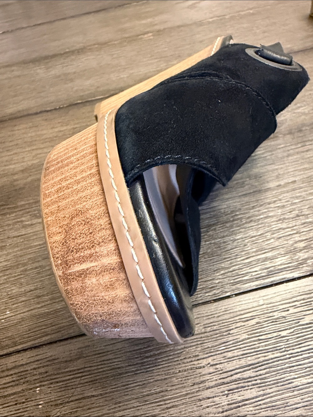 BCBGeneration Black Suede Slingback Platform Wedge Sandals - Picture 10 of 11